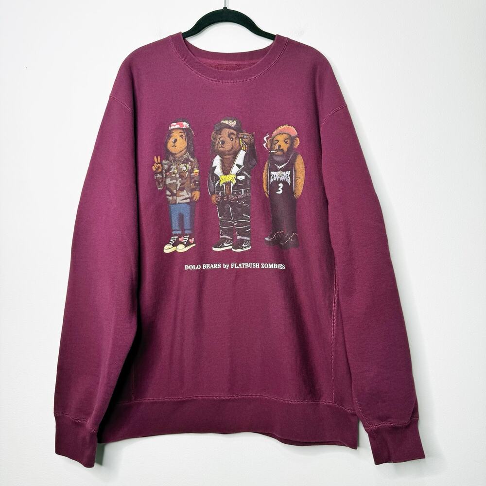 Flatbush Zombies Dolo Bears Crewneck Sweatshirt Burgundy FBZ XL
